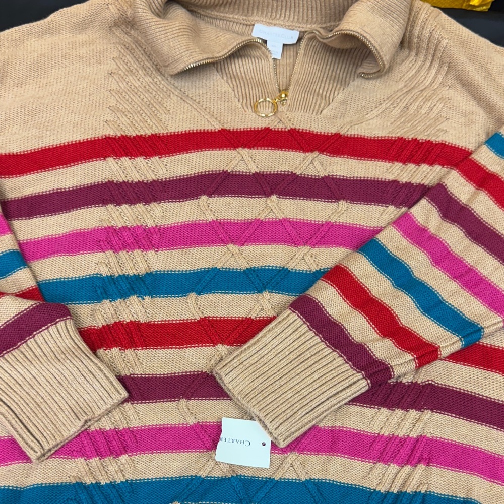 Charter Club Women's Zippered Striped Sweater size XXL plus size XXL NEW